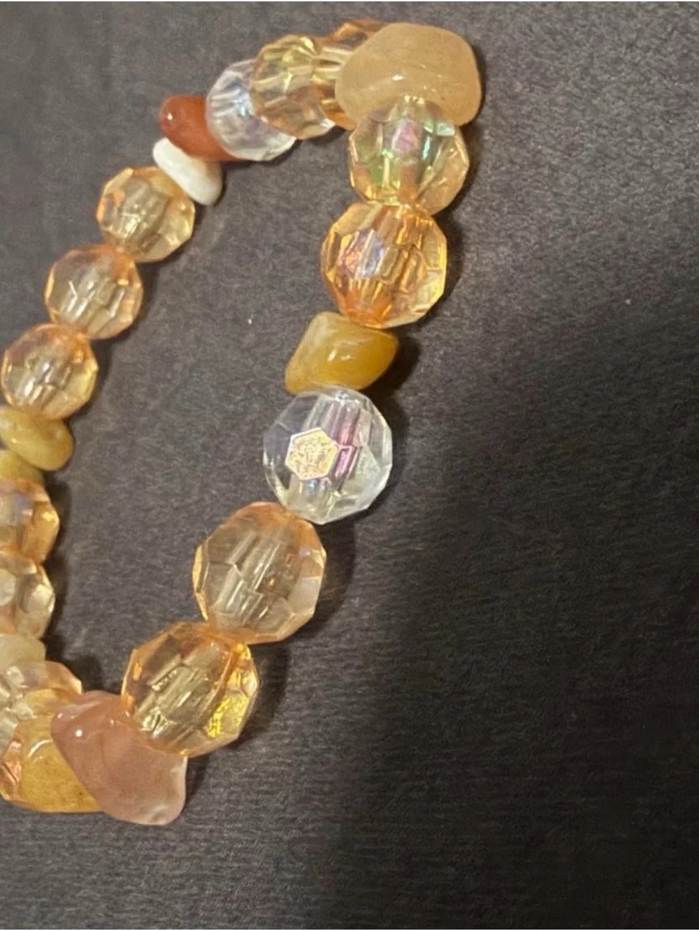 Handmade Iridescent Orange Crystal Beaded Stretch Bracelet